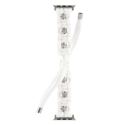 For Apple Watch Ultra 49mm Silk Silver Beads Braided Watch Band(White) - Watch Bands by buy2fix | Online Shopping UK | buy2fix