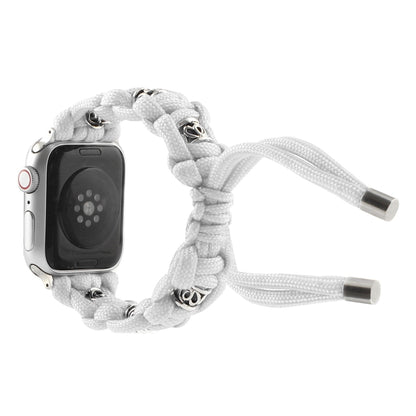 For Apple Watch Ultra 49mm Silk Silver Beads Braided Watch Band(White) - Watch Bands by buy2fix | Online Shopping UK | buy2fix