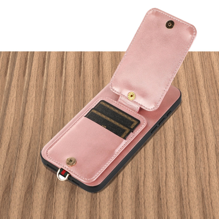 For iPhone 15 Pro Max 02 RFID Card Bag Cowhide Texture PU Phone Case(Pink) - iPhone 15 Pro Max Cases by buy2fix | Online Shopping UK | buy2fix