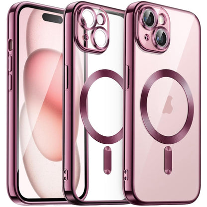 For iPhone 15 Transparent Electroplated Magsafe Magnetic TPU Phone Case(Pink) - iPhone 15 Cases by buy2fix | Online Shopping UK | buy2fix