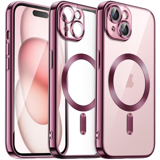 For iPhone 15 Transparent Electroplated Magsafe Magnetic TPU Phone Case(Pink) - iPhone 15 Cases by buy2fix | Online Shopping UK | buy2fix