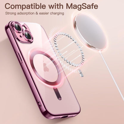 For iPhone 15 Transparent Electroplated Magsafe Magnetic TPU Phone Case(Pink) - iPhone 15 Cases by buy2fix | Online Shopping UK | buy2fix