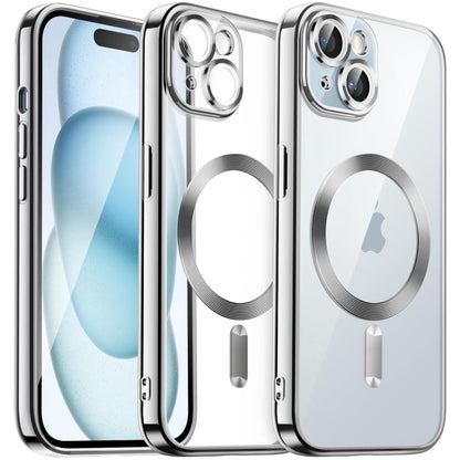 For iPhone 15 Transparent Electroplated Magsafe Magnetic TPU Phone Case(Silver) - iPhone 15 Cases by buy2fix | Online Shopping UK | buy2fix