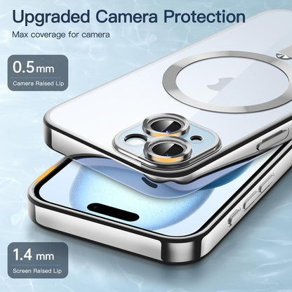 For iPhone 15 Transparent Electroplated Magsafe Magnetic TPU Phone Case(Silver) - iPhone 15 Cases by buy2fix | Online Shopping UK | buy2fix