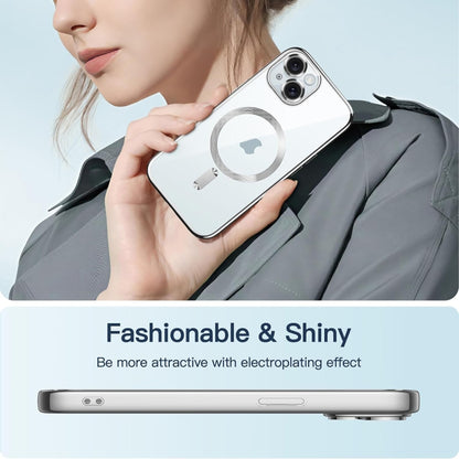 For iPhone 15 Transparent Electroplated Magsafe Magnetic TPU Phone Case(Silver) - iPhone 15 Cases by buy2fix | Online Shopping UK | buy2fix