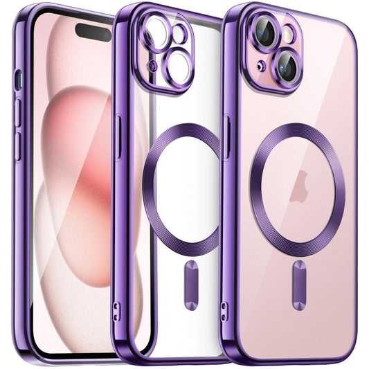 For iPhone 15 Transparent Electroplated Magsafe Magnetic TPU Phone Case(Purple) - iPhone 15 Cases by buy2fix | Online Shopping UK | buy2fix