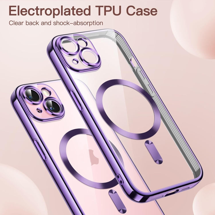 For iPhone 15 Transparent Electroplated Magsafe Magnetic TPU Phone Case(Purple) - iPhone 15 Cases by buy2fix | Online Shopping UK | buy2fix