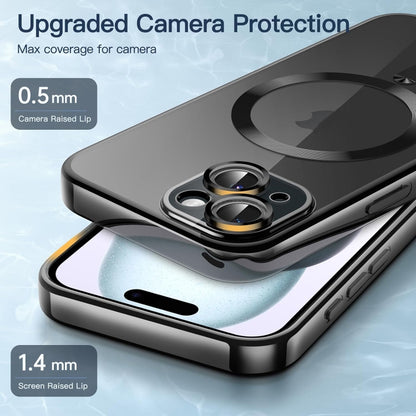 For iPhone 15 Plus Transparent Electroplated Magsafe Magnetic TPU Phone Case(Black) - iPhone 15 Plus Cases by buy2fix | Online Shopping UK | buy2fix