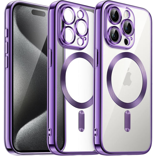 For iPhone 15 Pro Transparent Electroplated Magsafe Magnetic TPU Phone Case(Purple) - iPhone 15 Pro Cases by buy2fix | Online Shopping UK | buy2fix