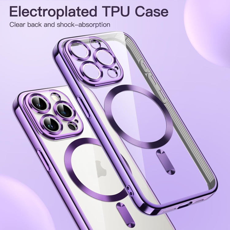 For iPhone 15 Pro Transparent Electroplated Magsafe Magnetic TPU Phone Case(Purple) - iPhone 15 Pro Cases by buy2fix | Online Shopping UK | buy2fix