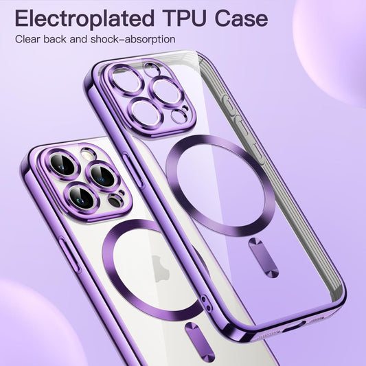For iPhone 15 Pro Transparent Electroplated Magsafe Magnetic TPU Phone Case(Purple) - iPhone 15 Pro Cases by buy2fix | Online Shopping UK | buy2fix