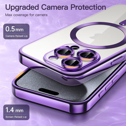For iPhone 15 Pro Transparent Electroplated Magsafe Magnetic TPU Phone Case(Purple) - iPhone 15 Pro Cases by buy2fix | Online Shopping UK | buy2fix