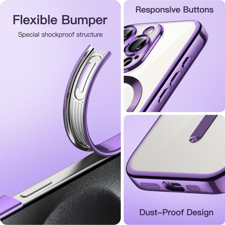 For iPhone 15 Pro Transparent Electroplated Magsafe Magnetic TPU Phone Case(Purple) - iPhone 15 Pro Cases by buy2fix | Online Shopping UK | buy2fix