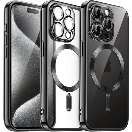 For iPhone 15 Pro Max Transparent Electroplated Magsafe Magnetic TPU Phone Case(Black) - iPhone 15 Pro Max Cases by buy2fix | Online Shopping UK | buy2fix