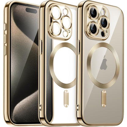 For iPhone 15 Pro Max Transparent Electroplated Magsafe Magnetic TPU Phone Case(Gold) - iPhone 15 Pro Max Cases by buy2fix | Online Shopping UK | buy2fix