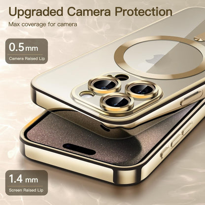 For iPhone 15 Pro Max Transparent Electroplated Magsafe Magnetic TPU Phone Case(Gold) - iPhone 15 Pro Max Cases by buy2fix | Online Shopping UK | buy2fix