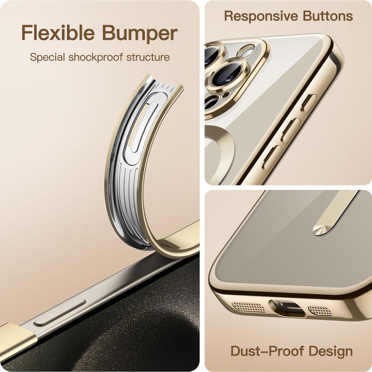 For iPhone 15 Pro Max Transparent Electroplated Magsafe Magnetic TPU Phone Case(Gold) - iPhone 15 Pro Max Cases by buy2fix | Online Shopping UK | buy2fix