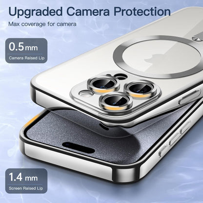 For iPhone 15 Pro Max Transparent Electroplated Magsafe Magnetic TPU Phone Case(Silver) - iPhone 15 Pro Max Cases by buy2fix | Online Shopping UK | buy2fix
