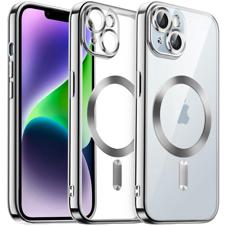 For iPhone 14 Transparent Electroplated Magsafe Magnetic TPU Phone Case(Silver) by buy2fix