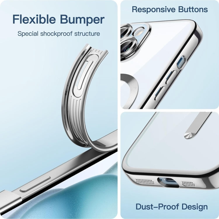 For iPhone 14 Transparent Electroplated Magsafe Magnetic TPU Phone Case(Silver) by buy2fix