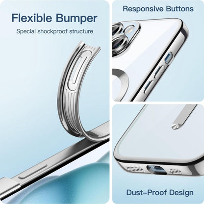 For iPhone 14 Transparent Electroplated Magsafe Magnetic TPU Phone Case(Silver) by buy2fix