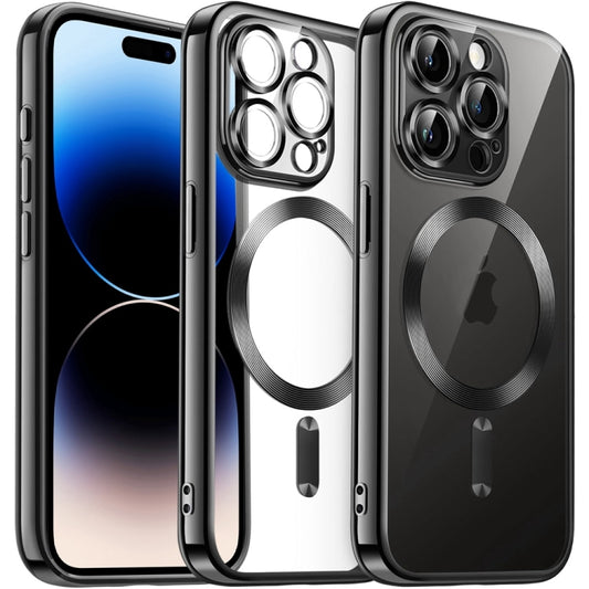 For iPhone 14 Pro Max Transparent Electroplated Magsafe Magnetic TPU Phone Case(Black) - iPhone 14 Pro Max Cases by buy2fix | Online Shopping UK | buy2fix
