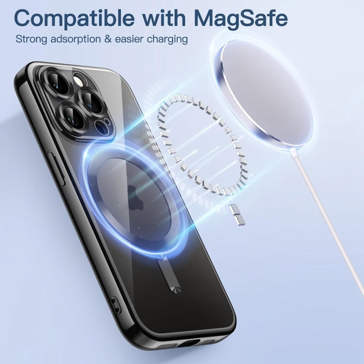For iPhone 14 Pro Max Transparent Electroplated Magsafe Magnetic TPU Phone Case(Black) - iPhone 14 Pro Max Cases by buy2fix | Online Shopping UK | buy2fix