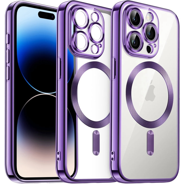 For iPhone 14 Pro Max Transparent Electroplated Magsafe Magnetic TPU Phone Case(Purple) - iPhone 14 Pro Max Cases by buy2fix | Online Shopping UK | buy2fix