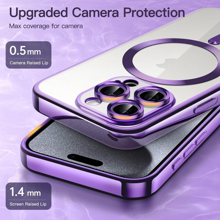 For iPhone 14 Pro Max Transparent Electroplated Magsafe Magnetic TPU Phone Case(Purple) - iPhone 14 Pro Max Cases by buy2fix | Online Shopping UK | buy2fix