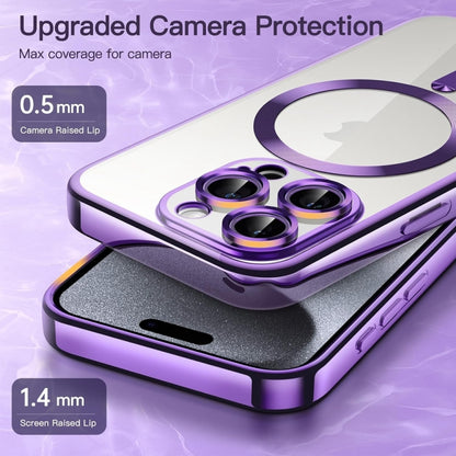 For iPhone 14 Pro Max Transparent Electroplated Magsafe Magnetic TPU Phone Case(Purple) - iPhone 14 Pro Max Cases by buy2fix | Online Shopping UK | buy2fix