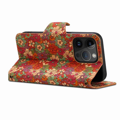For iPhone 15 Pro Max Denior Flower Language Series Cork Fabric Oil Edge Leather Phone Case(Summer) - iPhone 15 Pro Max Cases by Denior | Online Shopping UK | buy2fix