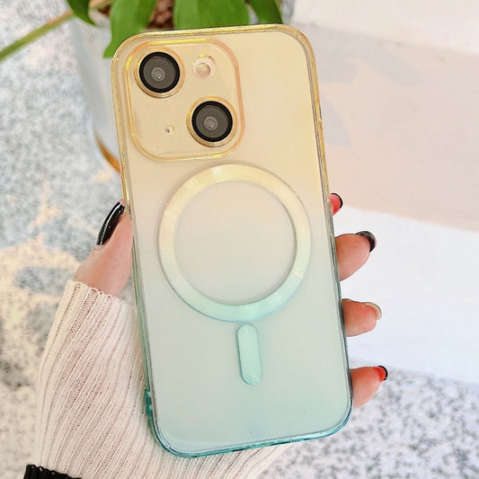 For iPhone 14 MagSafe Magnetic TPU + Acrylic Gradient Color Phone Case(Yellow Green) - iPhone 14 Cases by buy2fix | Online Shopping UK | buy2fix