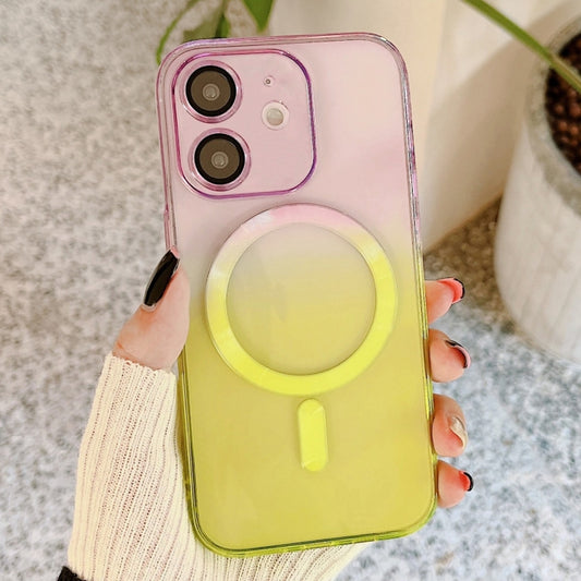 For iPhone 12 MagSafe Magnetic TPU + Acrylic Gradient Color Phone Case(Purple Yellow) - iPhone 12 / 12 Pro Cases by buy2fix | Online Shopping UK | buy2fix