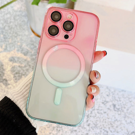 For iPhone 12 Pro Max MagSafe Magnetic TPU + Acrylic Gradient Color Phone Case(Pink Green) - iPhone 12 Pro Max Cases by buy2fix | Online Shopping UK | buy2fix