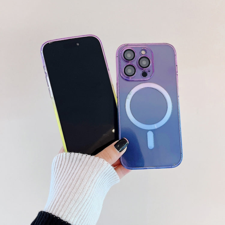 For iPhone 12 MagSafe Magnetic TPU + Acrylic Gradient Color Phone Case(Purple Yellow) - iPhone 12 / 12 Pro Cases by buy2fix | Online Shopping UK | buy2fix