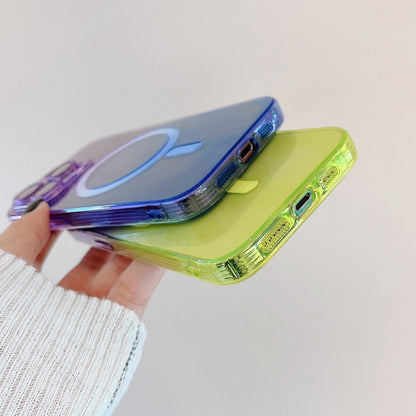 For iPhone 14 MagSafe Magnetic TPU + Acrylic Gradient Color Phone Case(Yellow Green) - iPhone 14 Cases by buy2fix | Online Shopping UK | buy2fix