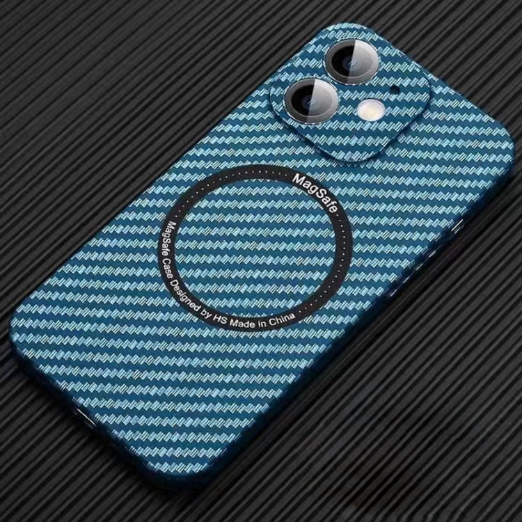 For iPhone 12 MagSafe Magnetic PC Carbon Fiber Phone Case with Lens Film(Blue) by buy2fix