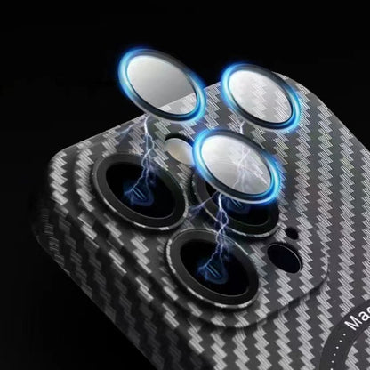 For iPhone 14 MagSafe Magnetic PC Carbon Fiber Phone Case with Lens Film(Blue) by buy2fix