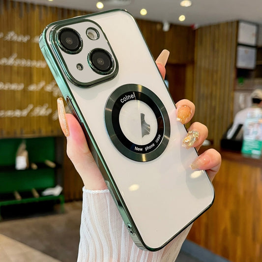 For iPhone 15 Transparent Electroplated PC MagSafe Phone Case(Green) - iPhone 15 Cases by buy2fix | Online Shopping UK | buy2fix