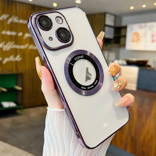 For iPhone 15 Transparent Electroplated PC MagSafe Phone Case(Purple) - iPhone 15 Cases by buy2fix | Online Shopping UK | buy2fix