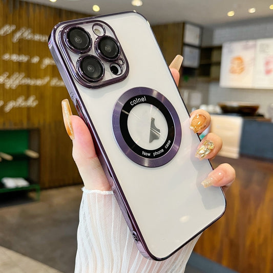 For iPhone 11 Pro Max Transparent Electroplated PC MagSafe Phone Case(Purple) - iPhone 11 Pro Max Cases by buy2fix | Online Shopping UK | buy2fix