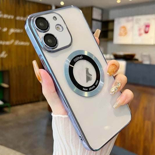 For iPhone 11 Transparent Electroplated PC MagSafe Phone Case(Blue) - iPhone 11 Cases by buy2fix | Online Shopping UK | buy2fix