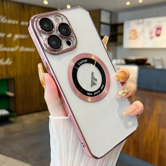For iPhone 11 Pro Transparent Electroplated PC MagSafe Phone Case(Pink) by buy2fix