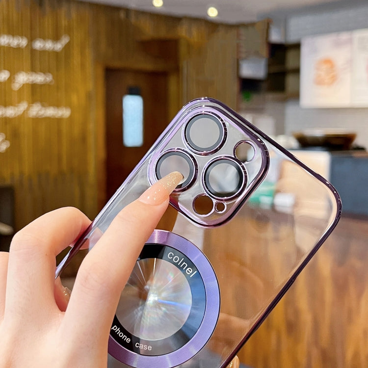 For iPhone 15 Transparent Electroplated PC MagSafe Phone Case(Purple) - iPhone 15 Cases by buy2fix | Online Shopping UK | buy2fix