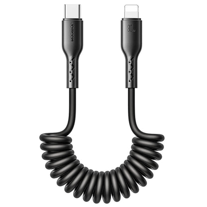 JOYROOM SA38-CL3 30W USB-C / Type-C to 8 Pin Coiled Fast Charging Data Cable, Length:1.5m(Black) - 2 in 1 Cable by JOYROOM | Online Shopping UK | buy2fix