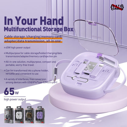 WK WDC-15 Pioneer Series 65W USB-C/Type-C to USB-C/Type-C Multifunctional Telescopic Storage Data Cable, Length: 1m(Purple) - Multifunction Cable by WK | Online Shopping UK | buy2fix