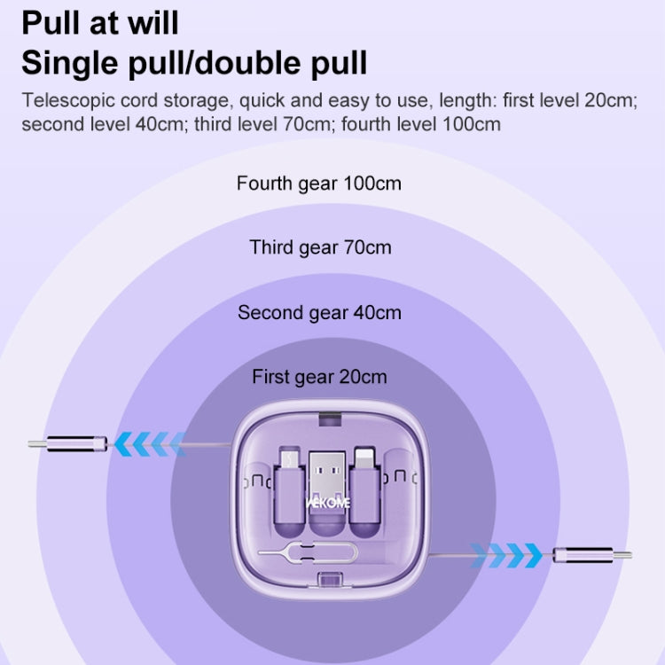 WK WDC-15 Pioneer Series 65W USB-C/Type-C to USB-C/Type-C Multifunctional Telescopic Storage Data Cable, Length: 1m(Purple) - Multifunction Cable by WK | Online Shopping UK | buy2fix