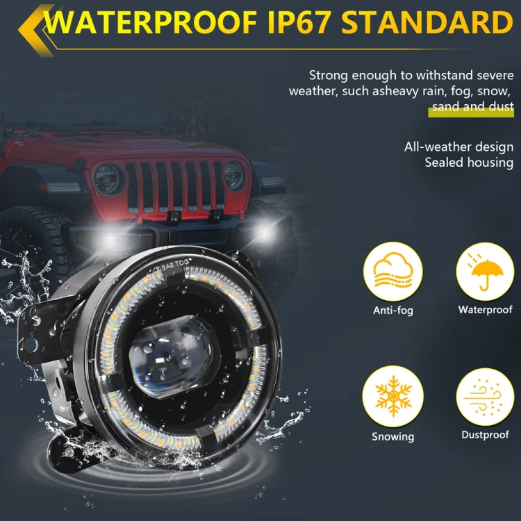 For Jeep Wrangler JK 2 Door 2007-2015 Y5 4 inch 1 Pair Light Guide Single Lens Fog Light(Yellow White) - Fog / Driving Lights by buy2fix | Online Shopping UK | buy2fix