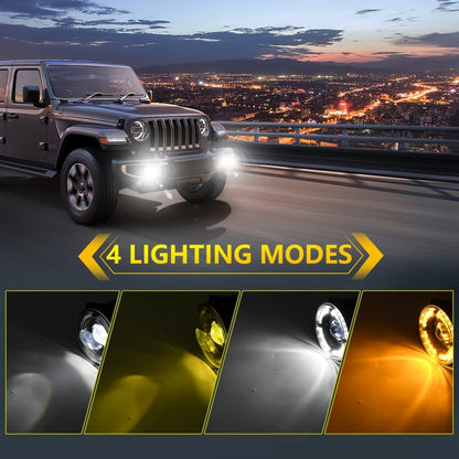 For Jeep Wrangler JK 2 Door 2007-2015 Y5 4 inch 1 Pair Light Guide Single Lens Fog Light(Yellow White) - Fog / Driving Lights by buy2fix | Online Shopping UK | buy2fix