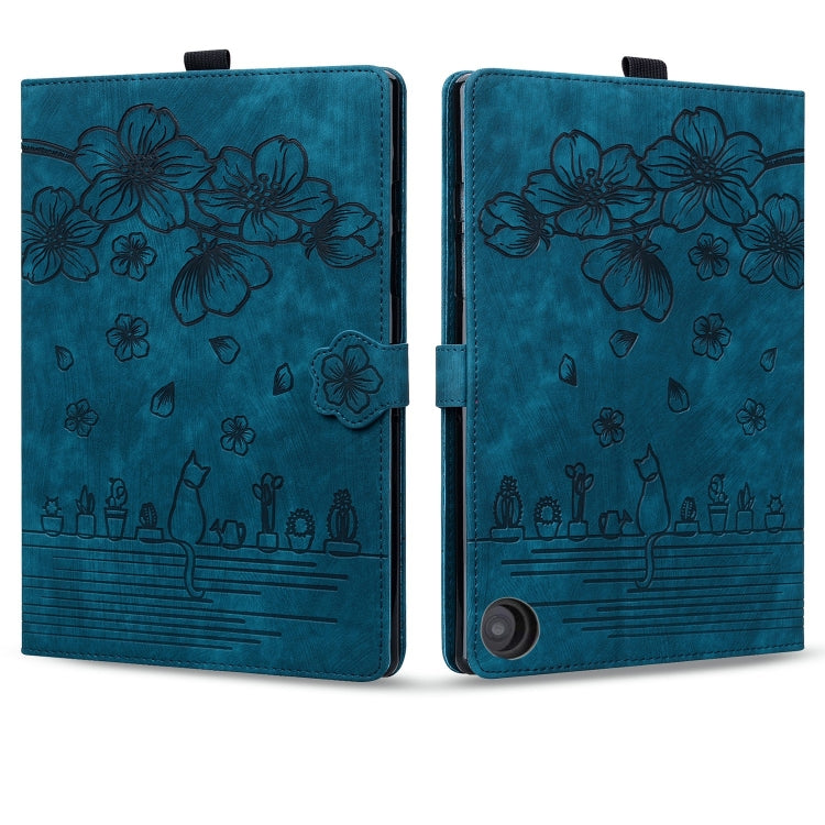 For Amazon Fire HD10 /HD10 Plus 2021 Cartoon Sakura Cat Embossed Smart Leather Tablet Case(Blue) - Amazon by buy2fix | Online Shopping UK | buy2fix